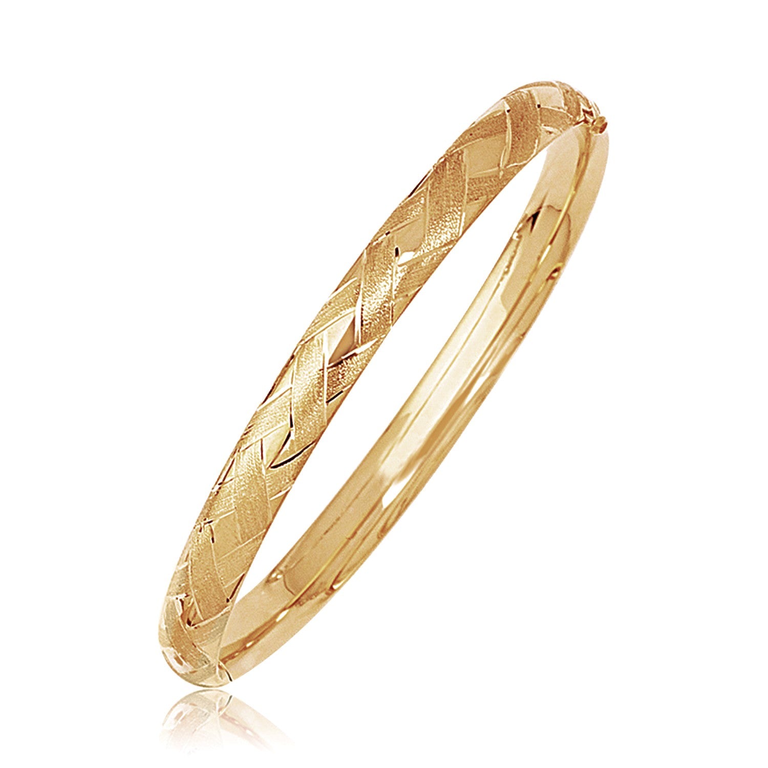 14k Yellow Gold Domed Bangle with a Weave Motif (6.00 mm) in a sleek high-contrast midnight luxury editorial style